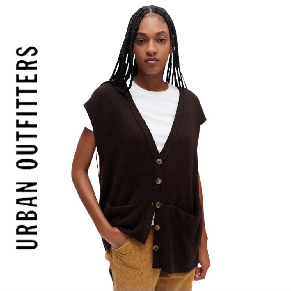 NEW UO Urban Outfitters Dalston Brown Longline Sweater Vest S